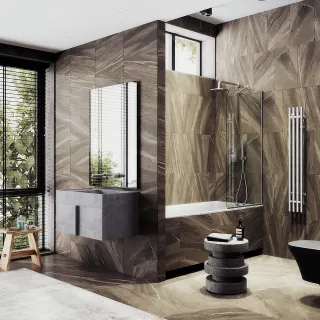 Шторка на ванну MaybahGlass-126-5у 44см хром матовый